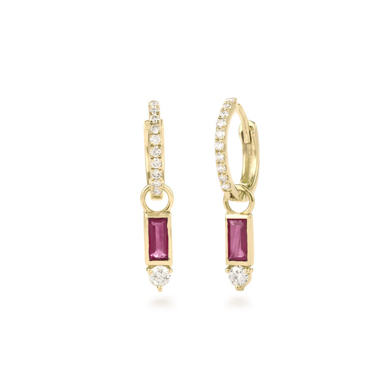 Ruby & Lab Grown Diamond Hoop Dangle Earrings in 10k Yellow Gold image number null